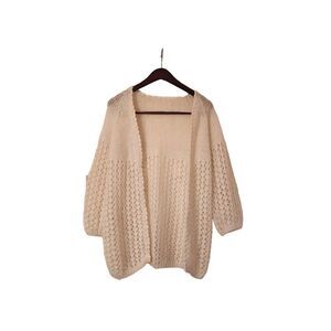 Handmade knit open front cardigan size medium cream color